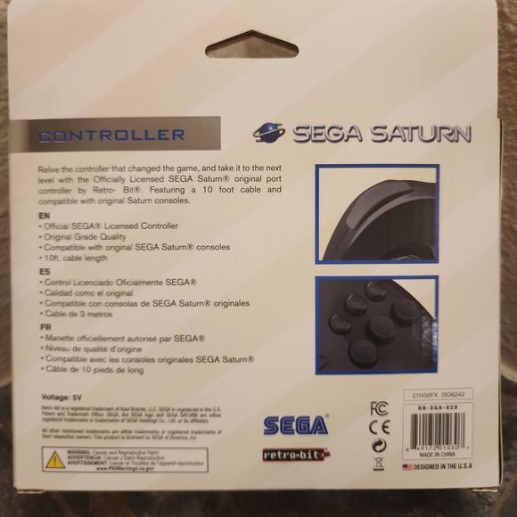 Saturn Controller, Black w/ 10-Ft Cable (NEW) - SEGA - Retro-Bit - Picture 2 of 3